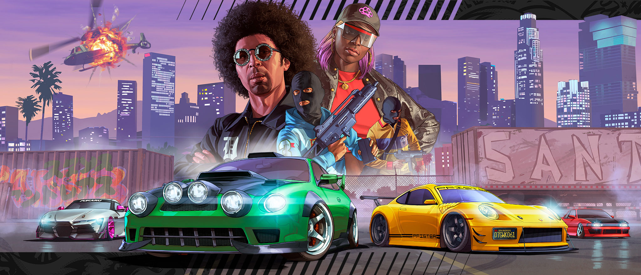 Arte de GTA Online: personagens e carros modificados em Los Santos