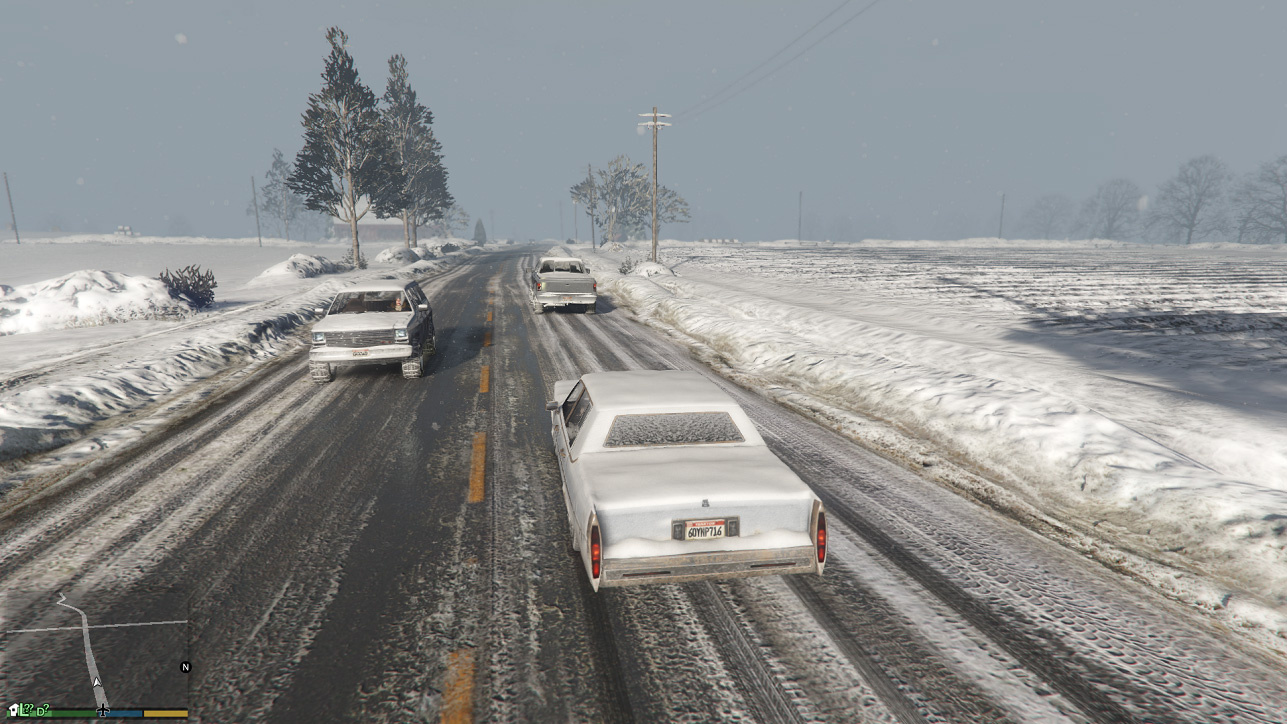 Estrada nevada em captura ilustrativa do mod Travel to North Yankton